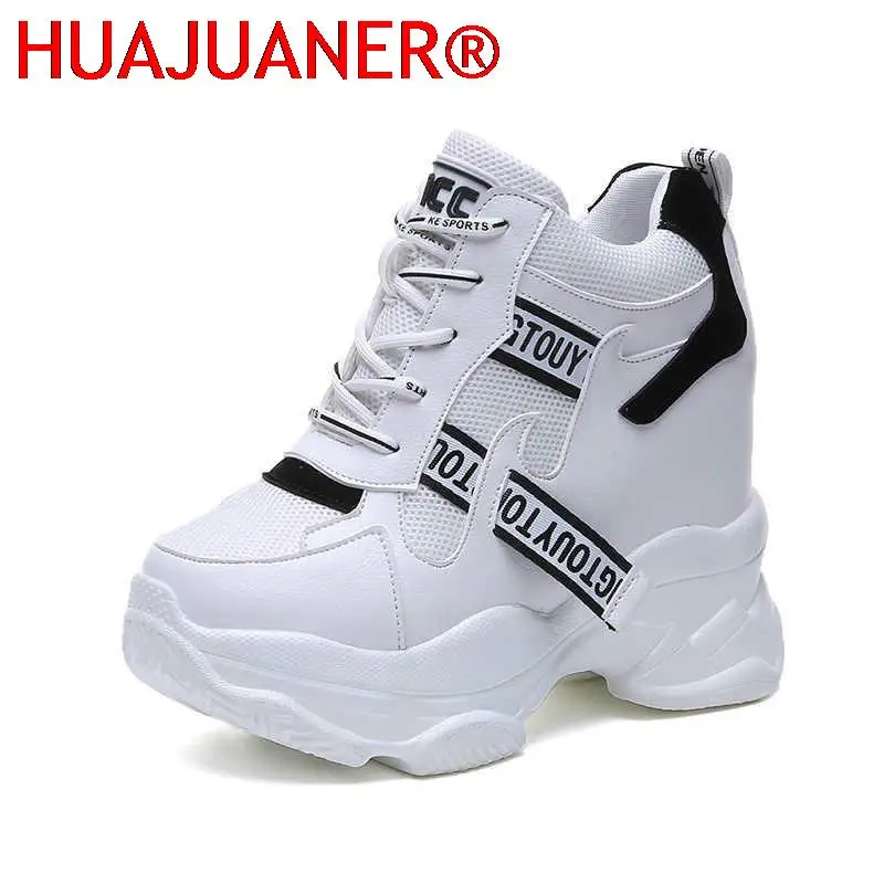

2022 White Trendy Shoes Women High Top Sneakers Women Platform Ankle Boots Basket Femme Chaussures Femmes Height Increase Shoes
