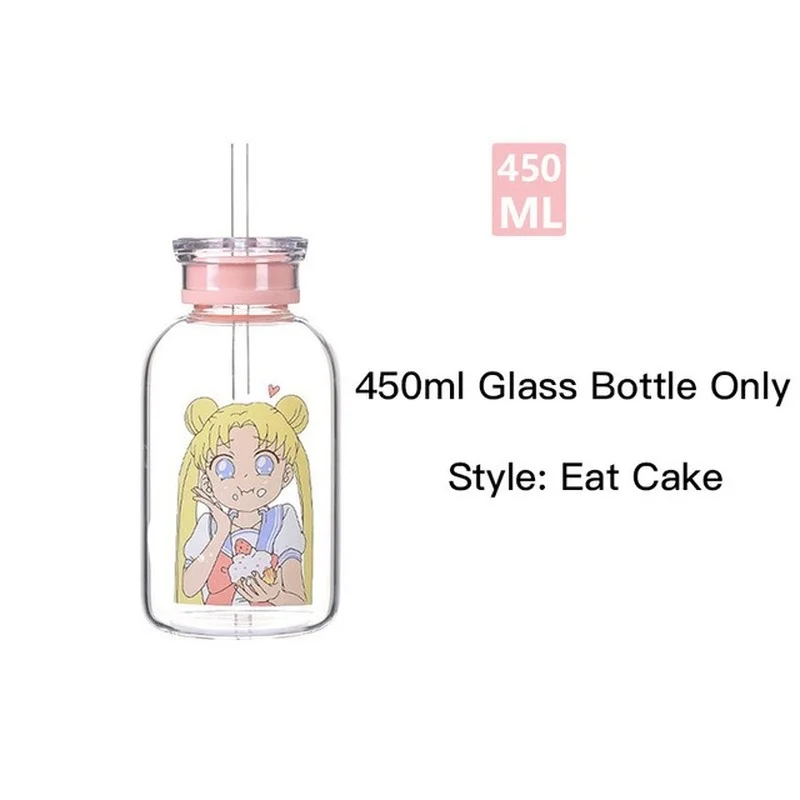 

Sailor Moon Silicone Glass Bottles Kawaii Water Bottle Eco Friendly Glass with a Straw Glasses Cute Cups Waterbottle Me Bottle