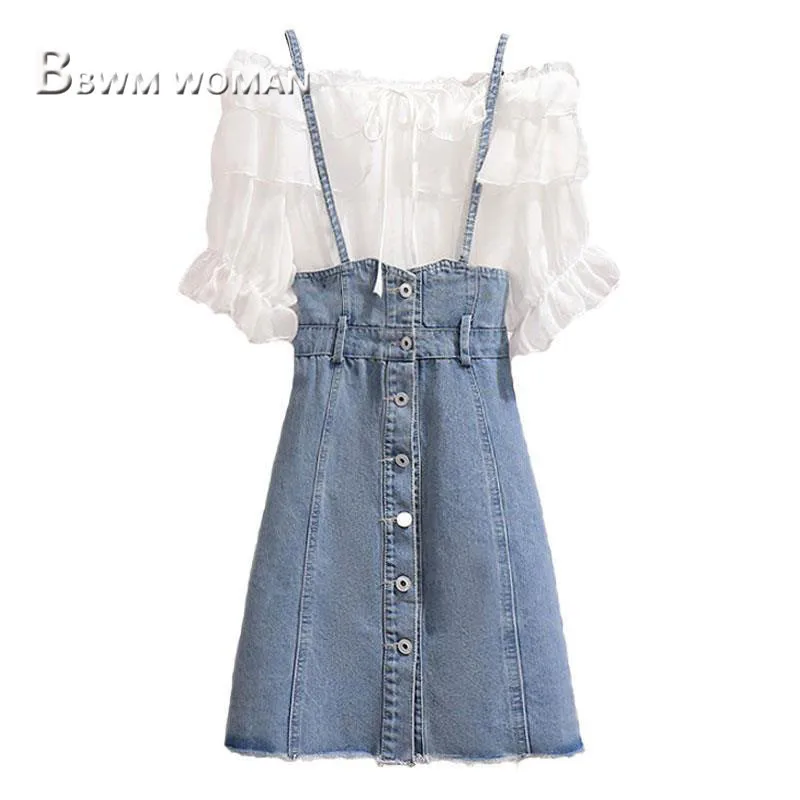 Женский комплект из блузки с вырезом лодочкой и платья на бретельках лето 2019| |