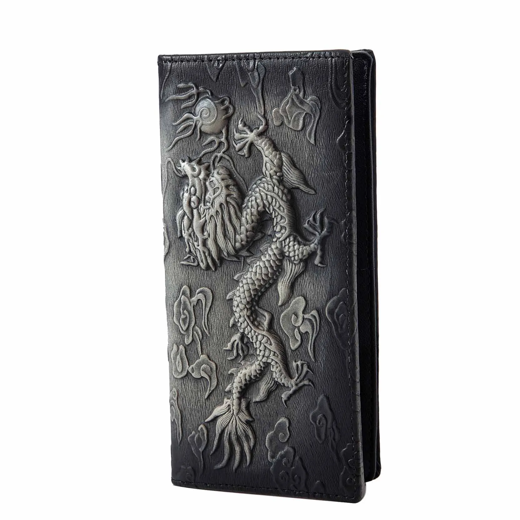 black-dargon Горячая распродажа мужской качественный кожаный дизайн Чековая книжка модный Тигр даргон тиснение Органайзер Длинный кошелек мужской кошелек 1014-cb - Цвет: black-dargon