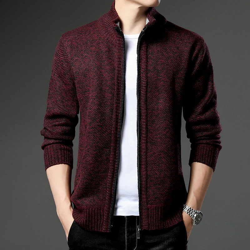 Sweater Men's New Coat Spring/Winter Fleece Warm Wool inclined Pocket Jumper Zipper Jacket Fashion Hombre Knit Cardigan