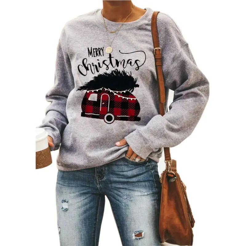 

NEW Arrive Christmas Women Fashion Long Sleeve Hoodie Autumn Winter Warm O Neck Pullover A Variety of Printing Tops Sweater