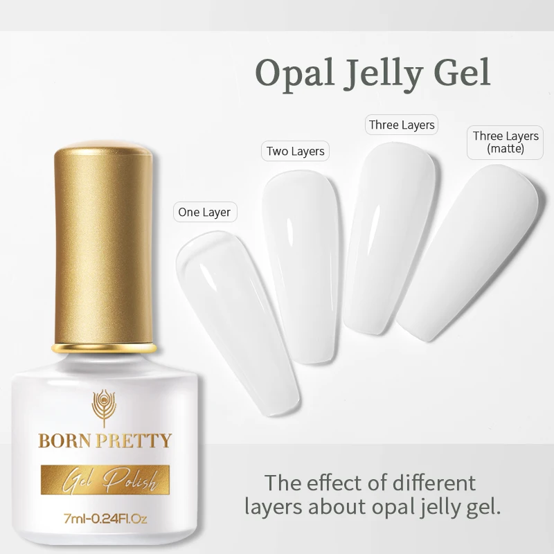 

BORN PRETTY Opal Jelly Gel Nail Polish 7ml Pink Jelly Gel Polish Base No Wipe Top Coat White Soak Off Nail Art UV Gel Varnish