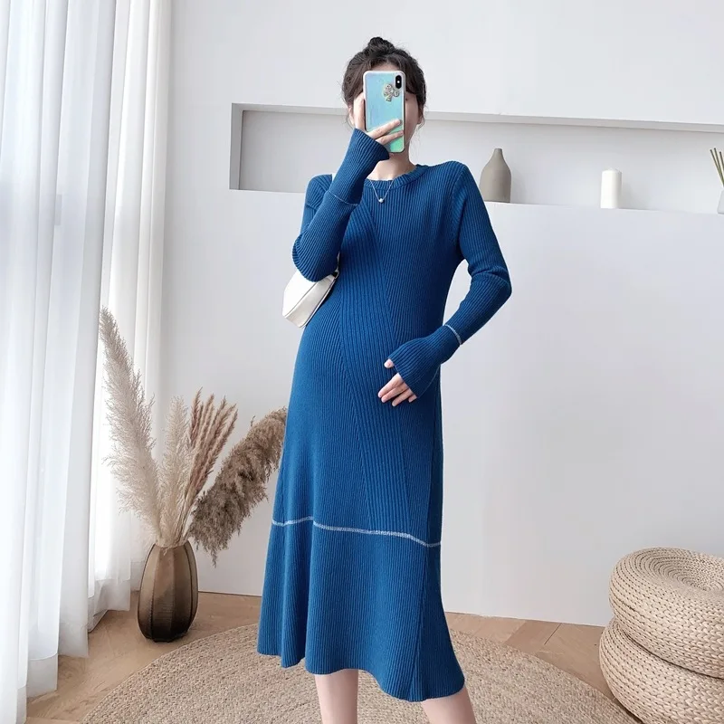 

Женское трикотажное платье для беременных, юбка асимметричного покроя с V-образным вырезом, для осени и зимы, 2021