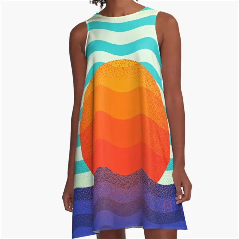 

Fashion Women summer dresses blueberry tea Printed A-Line Boho Dress for women harajuku Sexy ladies mini short beach dress