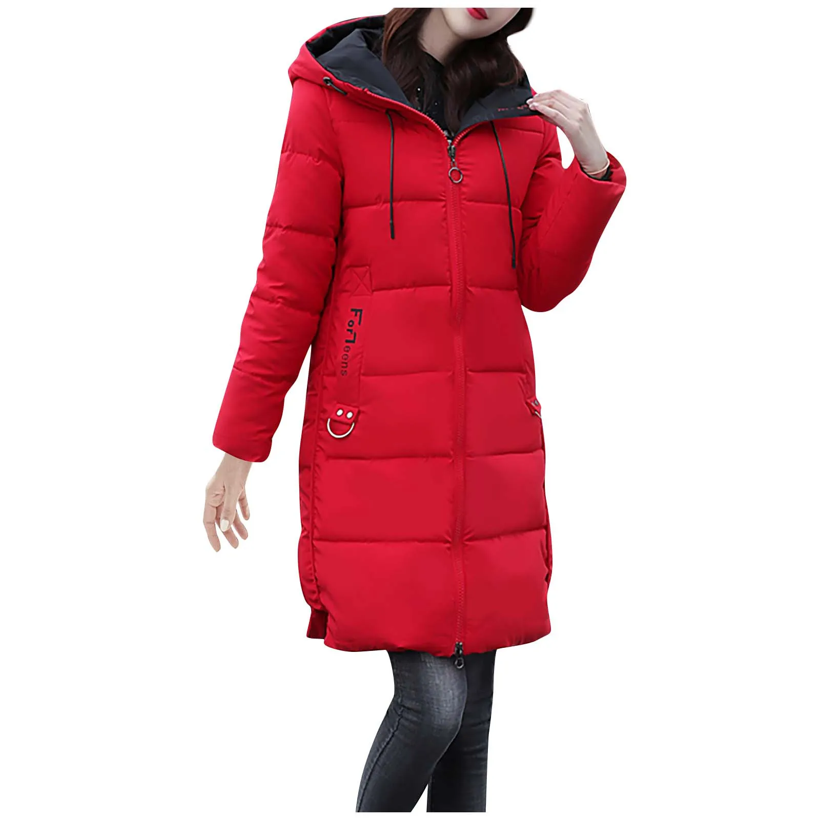 

Women Fashion Long Sleeve Solid Color Hooded Long Down Cotton Jacket Coat Woman Jacket Winter Down Lengthen Warm Parkas Coats
