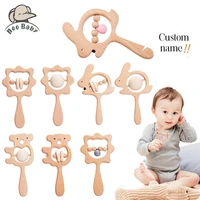 custom made baby wooden rattle toy animal hand teething ring makes sound montessori educational toys rattles play gym diy gifts