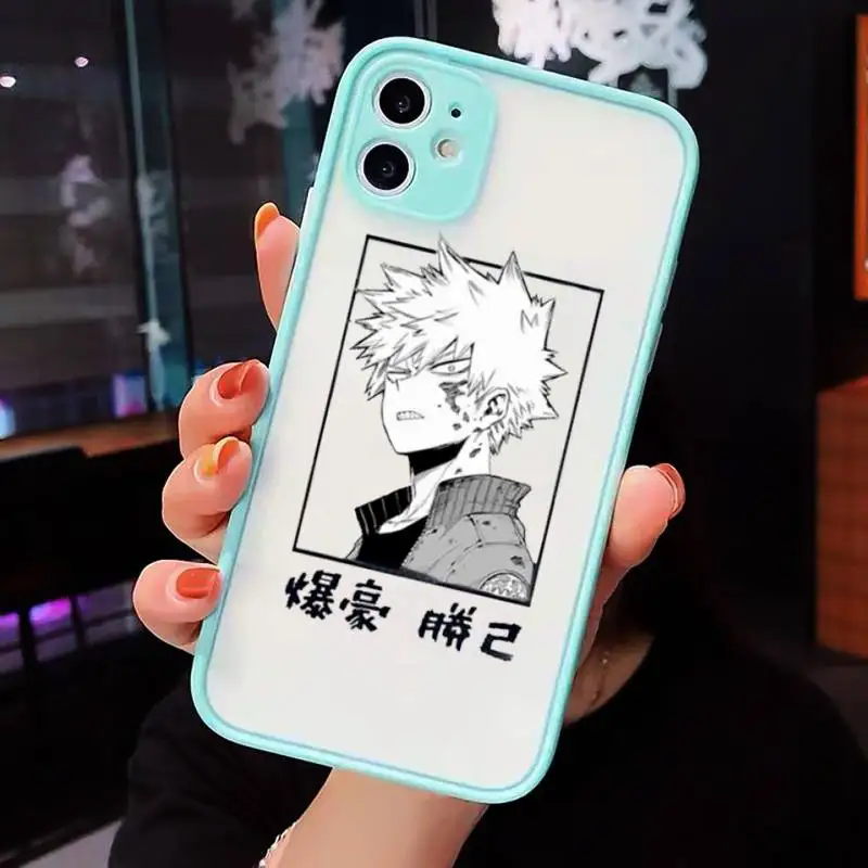 

boku My hero academia Phone Case For iPhone 12 11 Mini Pro XR XS Max 7 8 Plus X Matte transparent blue Back Cover