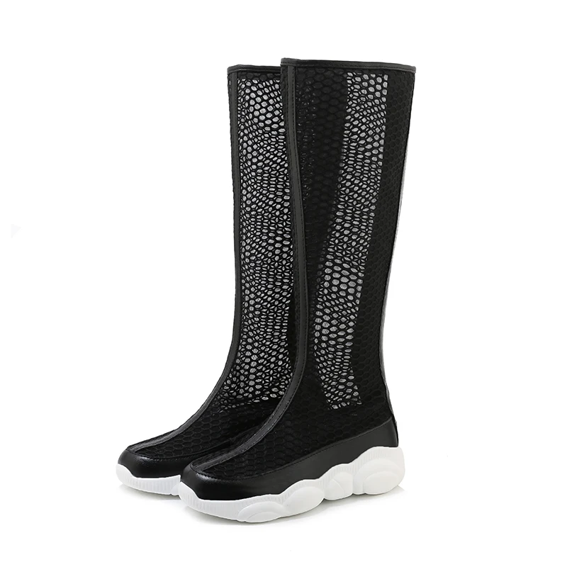 

Plus Size 34-46 Summer Casual Fashion Women Breathable Mesh Long Boots Hollow Wedges Wild Knee-High Boots Platform Ladies Shoes