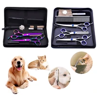stainless steel pet dog grooming scissors cat dog grooming trimmer kit hair cutter straight curved shears comb with leather bag