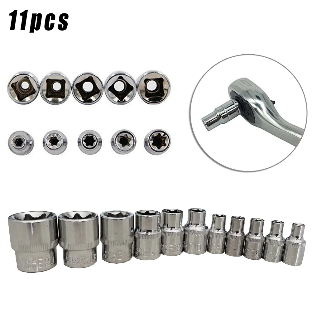 

1/4 3/8 E4-E20 Clip Sockets Silver Replacement Parts Shop Tool 11pcs E Torx Star