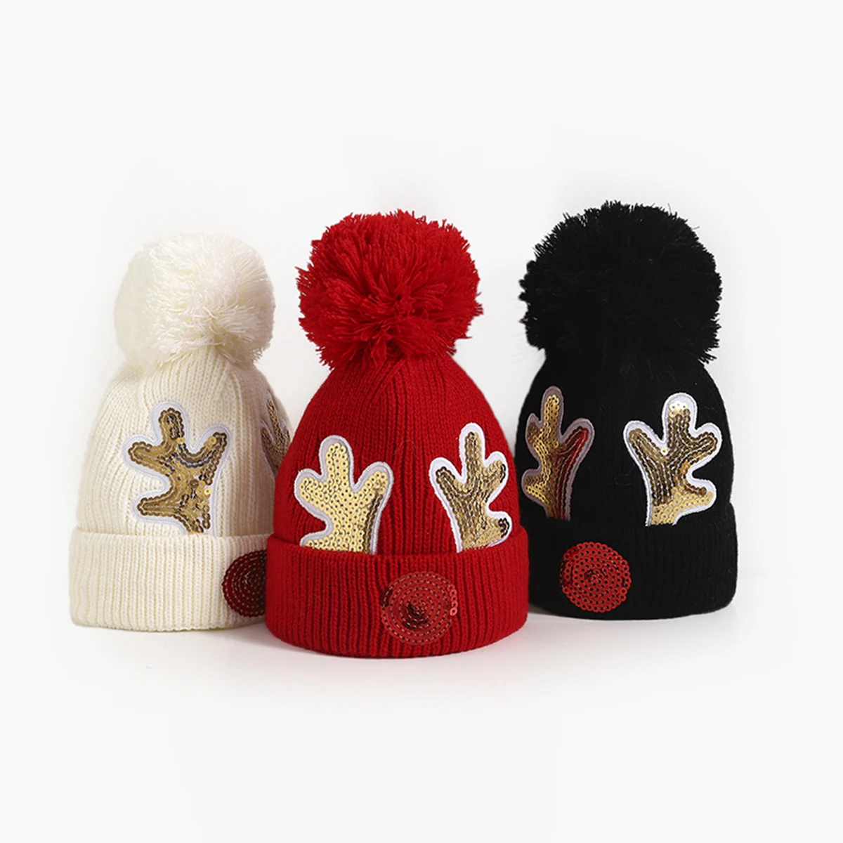 Children's Autumn and Winter Fur Ball Flanging Christmas Knitted Hat Halloween Creative Gift Woolen Hat Bonnets
