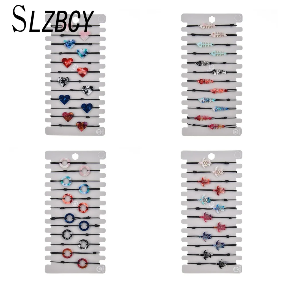 Модный плетеный эластичный браслет 12 шт./лот с подвеской в виде любящего сердца