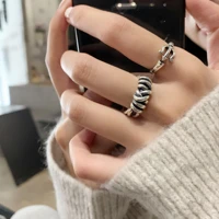 fmily minimalist 925 sterling silver personality harpoon line knotted ring retro hip hop fashion jewelry for girlfriend gift