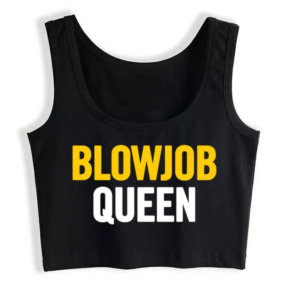 

Crop Top Female New Design Blowjob Queen Best Seller Humor Vintage Print Tops Women