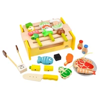 wooden pretend play grilling set bbq grill kitchen playset cooking play food utensils toy for children kids toddlers gift