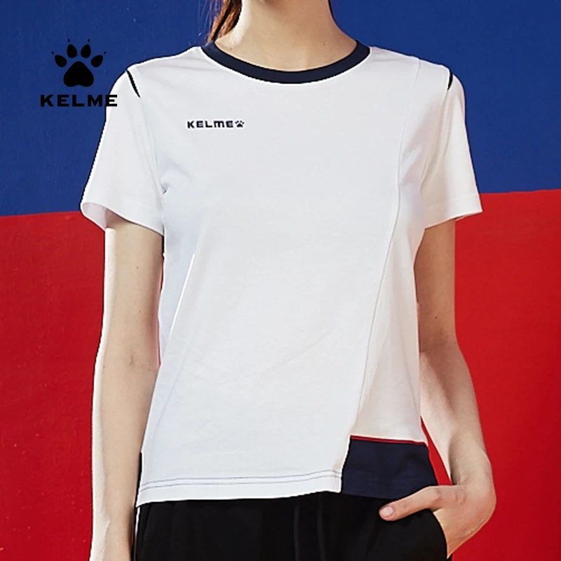 

KELME Women's Slim Round Collar T-Shirt Summer Short Sleeve Casual Creative Splicing T-Shirt 100% Cotton Breathable 36922026