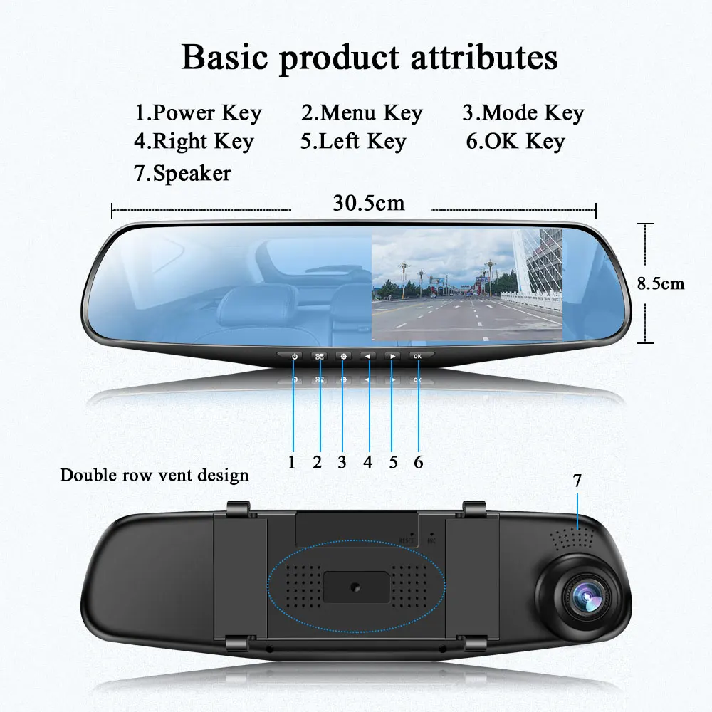 Car Dvr Camera Auto 4.3Inch Rearview Mirror dash cam Digital Video Recorder Dual Lens Registratory Camcorder | Автомобили и