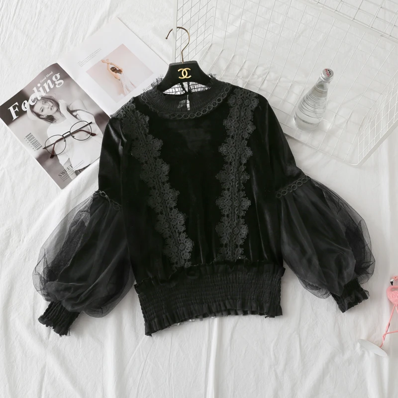 Осень/Зима Женская бaрхaтныe лeггинсы сращивания блузка Женский пуловер пряжи с