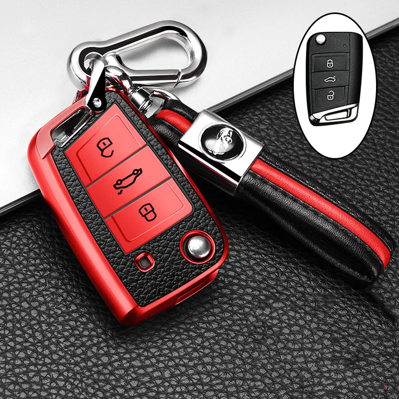 

Car Key Case Cover For Volkswagen VW Polo Golf 7 MK7 Tiguan passat For Skoda Octavia Kodiaq Karoq For Seat Ateca Leon Bag Key