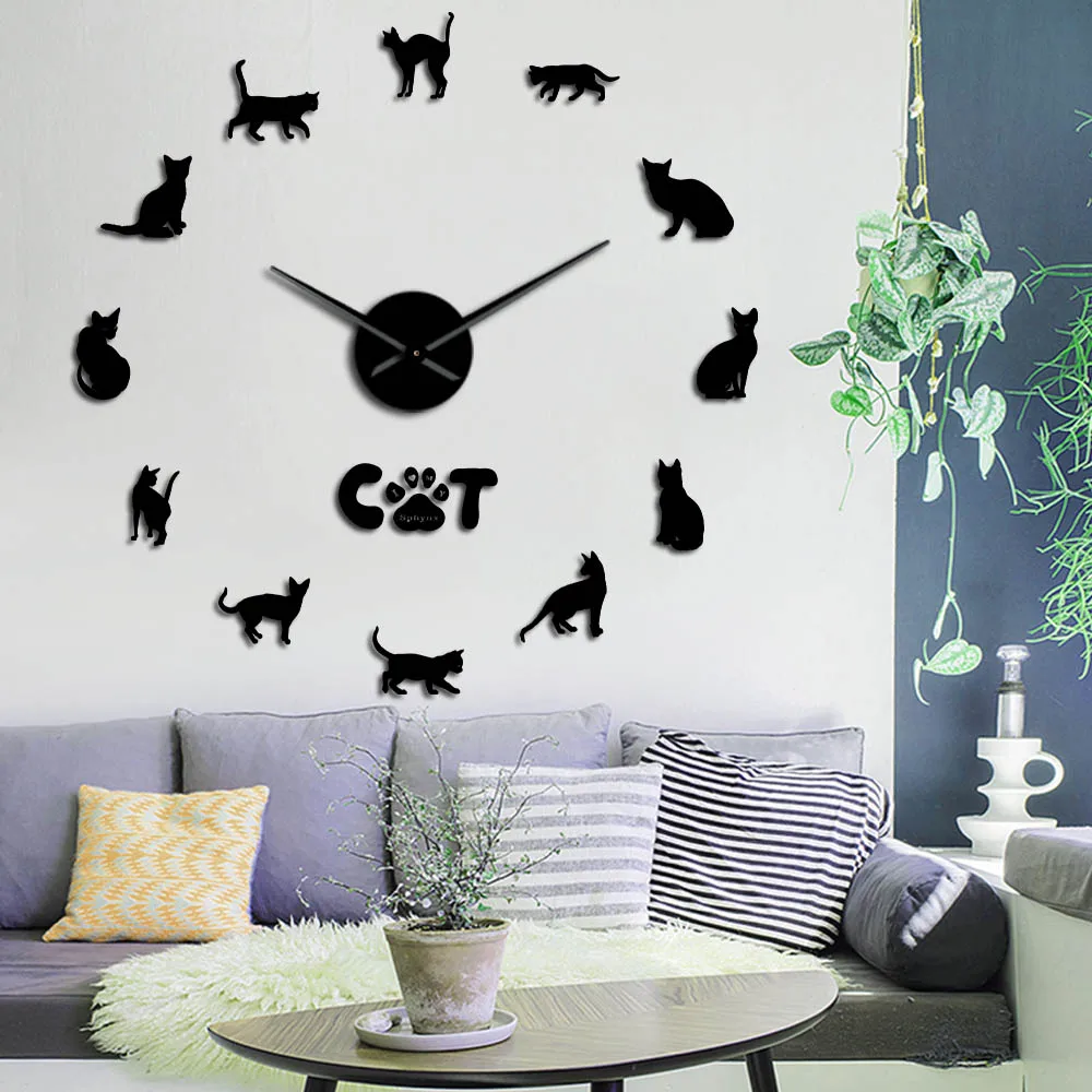 

Sphynx Cat Breed Oversized 3D DIY Arcylic Wall Clock Size Adjustable Fashion Home Decoration Animals Design Clock Watch