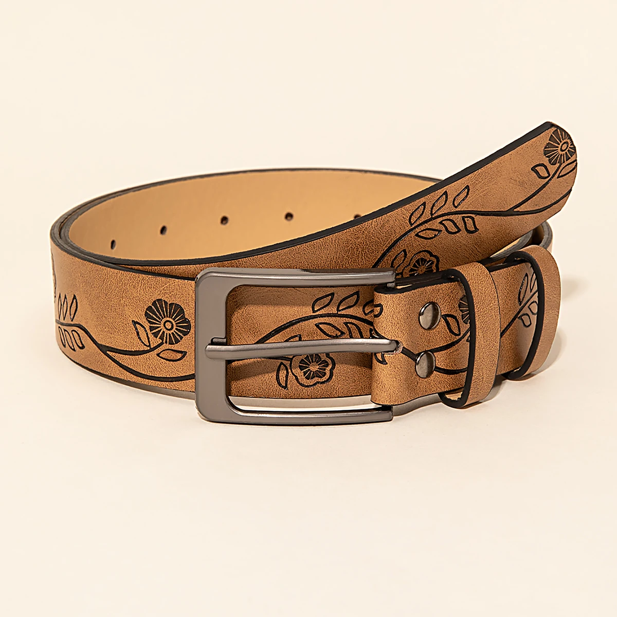 

Women Pattern Print Alloy Square Buckle Belt Fashion Women's Punk Style Casual Waistband Camel PU Belts
