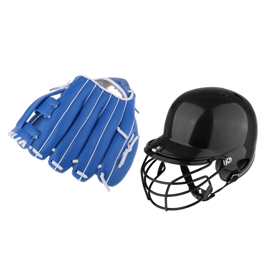 1 комплект черный бейсбольный шлем Софтбол компактная маска и синий мяч