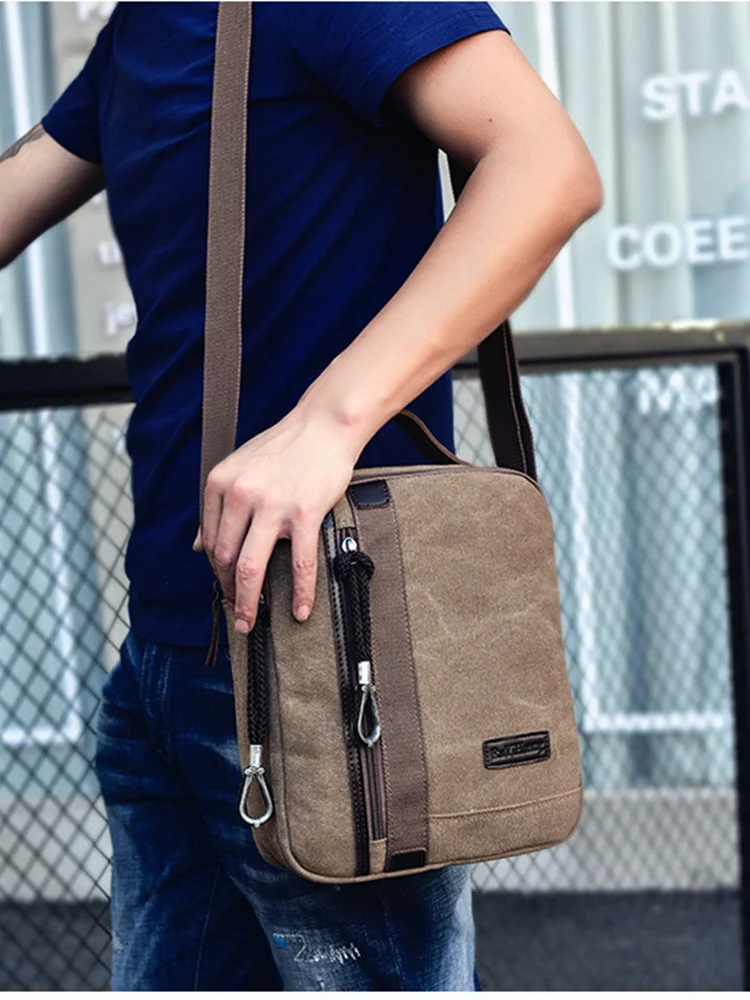 

2021 Vintage Canvas Men Messenger Bags Solid Small Shoulder Bags male zipper man Crossbody bags MIni Travel Handbag black