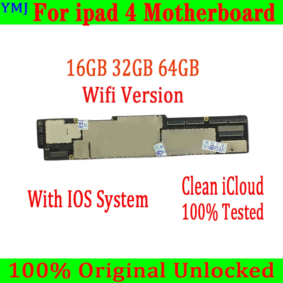 

Free iCloud for iPad 4 Motherboard with Full Chips100% Original Unlocked Circuit board Wifi/3G cellular SIM Version16GB 32GB 64G