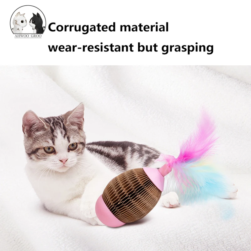

Catnip Funny Cat Toy Rotate 360 Degrees Ball Corrugated Paper Mezzanine Color Feather Relieve Boredom Interactive Cat Supplies
