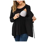 Женская рубашка для беременных с длинным рукавом, женские двухслойные топы для кормления грудью, осенняя Женская одежда для беременных