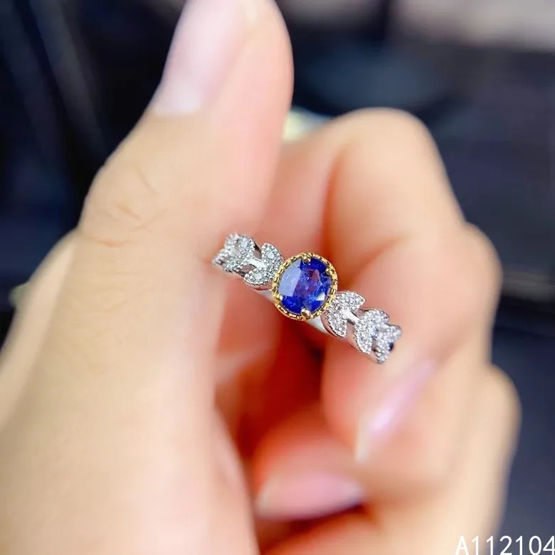 

KJJEAXCMY fine jewelry 925 sterling silver inlaid natural sapphire women vintage lovely plant Chinese style gem ring support det