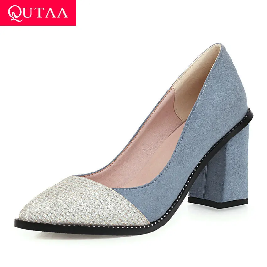 Женские туфли лодочки с острым носком QUTAA разноцветные из искусственной кожи на