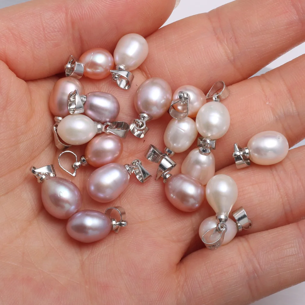 Natural Freshwater Pearl Pendant Rice Shape Pendants for Jewelry Making DIY women's elegant Necklace Accessories