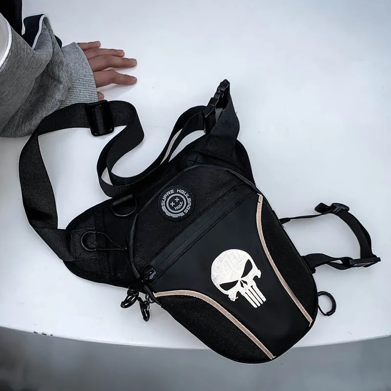 

Men Bag Street Boy Cool Waist Bag Canvas Personality Skull Logo Crossbody Chest Bags For Men Casual Outdoor Male Fanny Packs