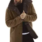 Мужское зимнее пальто из искусственной овечьей шерсти, с длинным рукавом