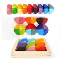 18pcs rainbow beech corner stone color wooden flower bricks wooden balancing block creative stackable open ended educational toy