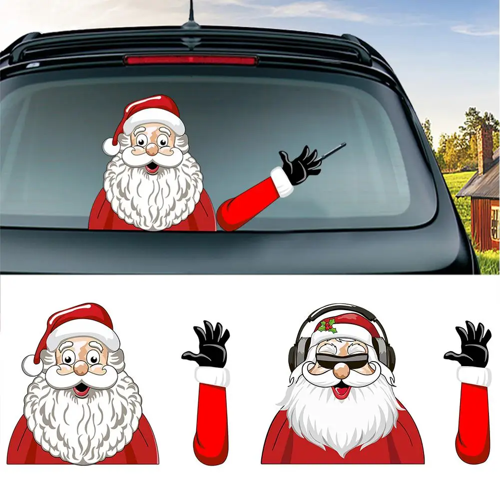 Рождественский развевающийся милый Санта Клаус стикер стеклоочистителя Съемный