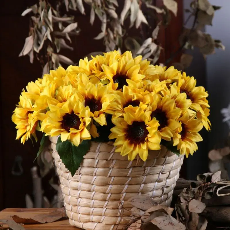 

4 Bunches 24 Heads Artificial Sunflowers Simulation Leaf Faux Bouquet Home Decor