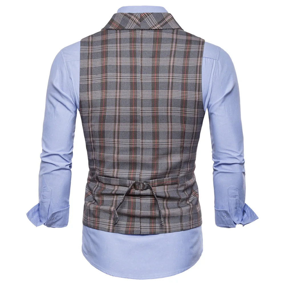 

Autumn winter new men double breasted lattice suit waistcoat European code fashion slim waistcoat male