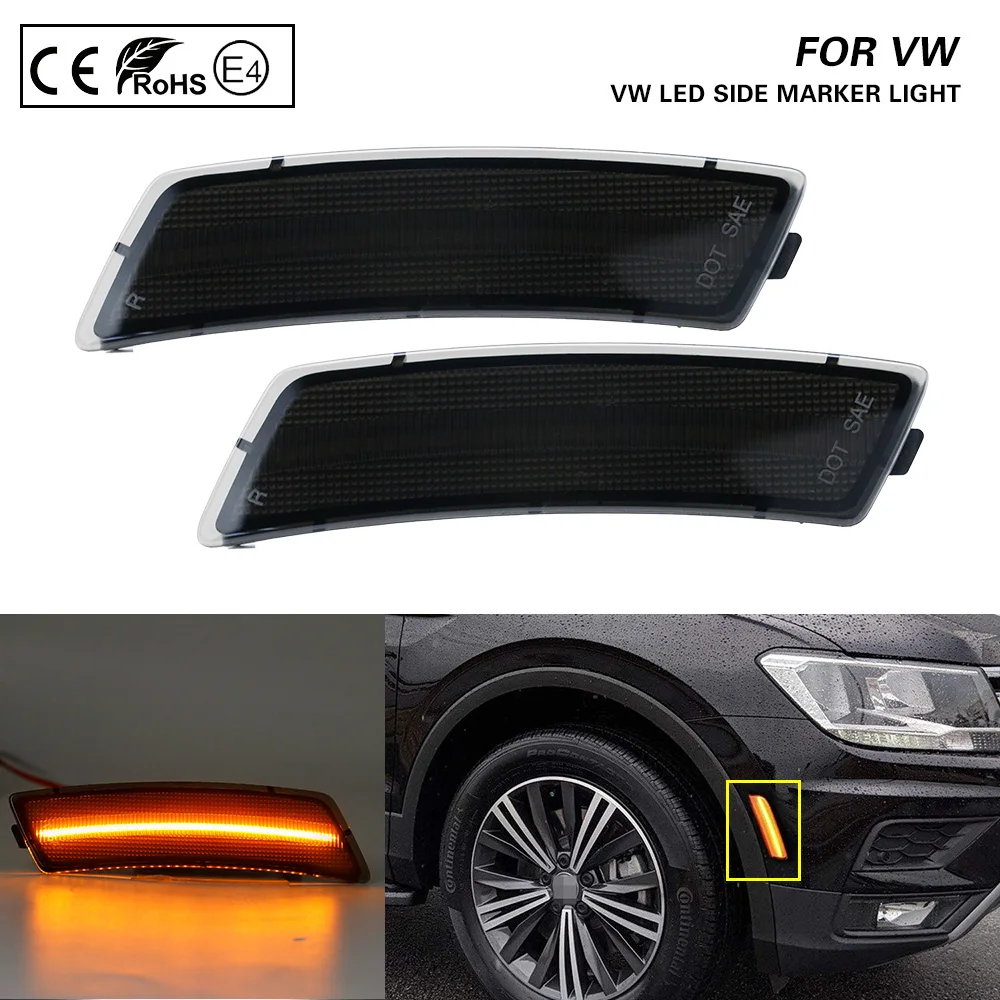 

For VW Beetle 2012 2013 2014 2015 2016 2017 2018 2019 Tiguan 2018 2019 2020 2021 LED Front Bumper Side Marker Light Lamp 2Pcs