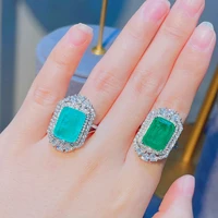 silver color adjustable opening rings for women square green tourmaline charm women finger rings wedding engagement jewelry