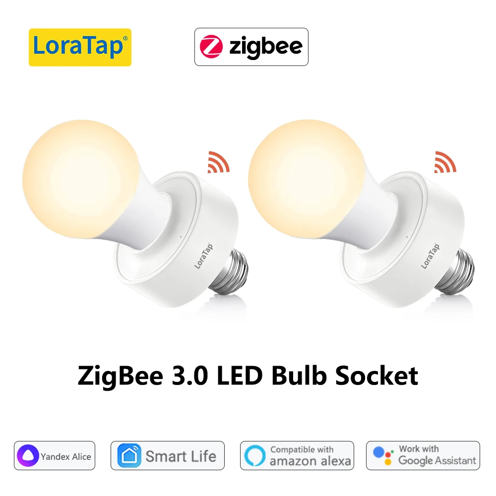 Светодиодная лампа LoraTap Tuya Smart ZigBee 3 0 с держателем адаптера E27 работает Google Home Alexa