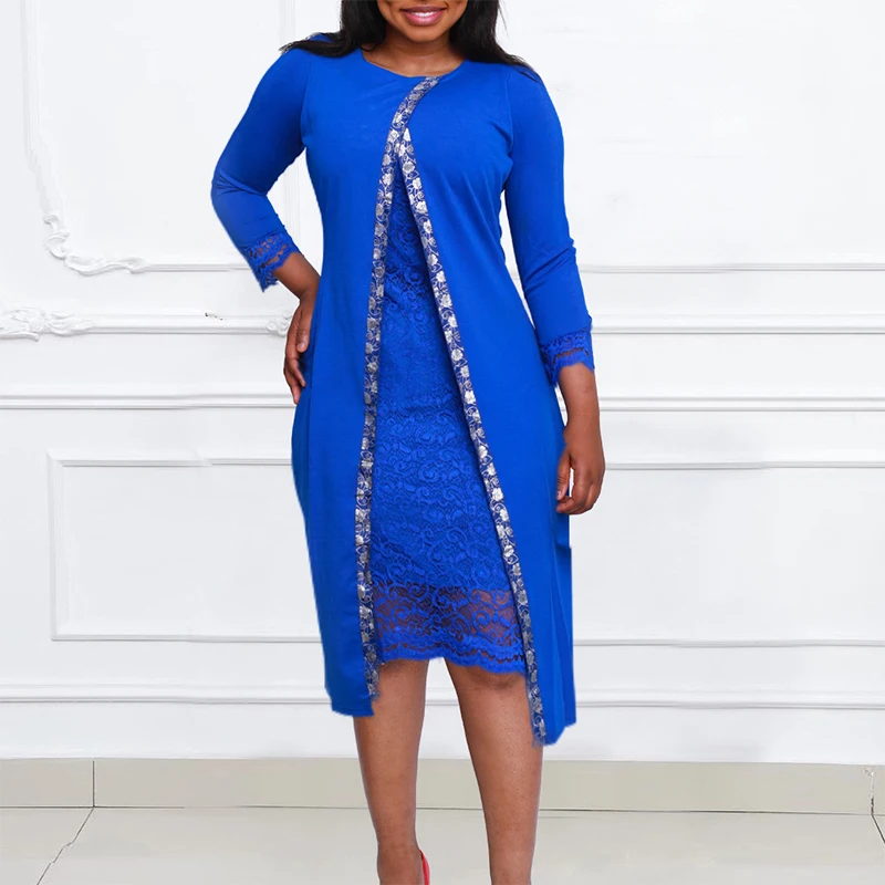 

Ladies Casual Bodycon Midi Dress Elegant Office Long Sleeve Solid color Work Dress