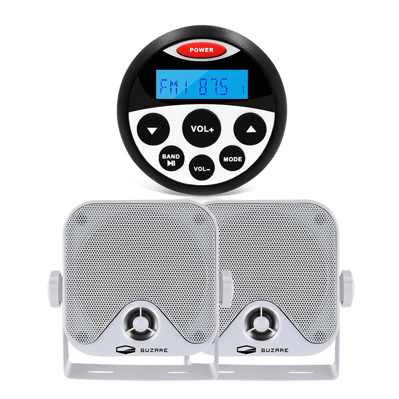 Radio Fm Am Receiver Car Mp3 Player+4inch Marine Waterproof Speaker For Rv Atv Pools