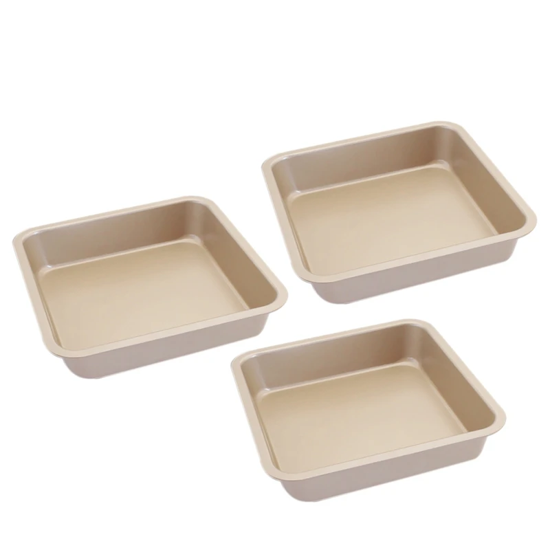 

3 Pcs 8-Inch Square Cake Pan, Non-Stick Bakeware for Oven Baking,Baking Tray for Cakes,Bread, Pizza,(Champagne Gold)