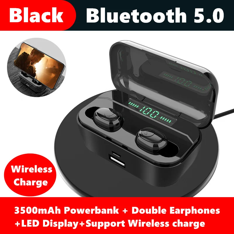 Black Wireless 3500 мАч Bluetooth 5,0 наушники 8D HIFI TWS Bluetooth наушники CVC8.0 шумоподавление беспроводные Bluetooth наушники - Цвет: Black Wireless