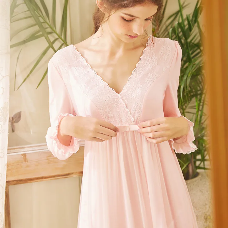 Дворцовая ночная рубашка Женская Весенняя Сексуальная кружевная Пижама