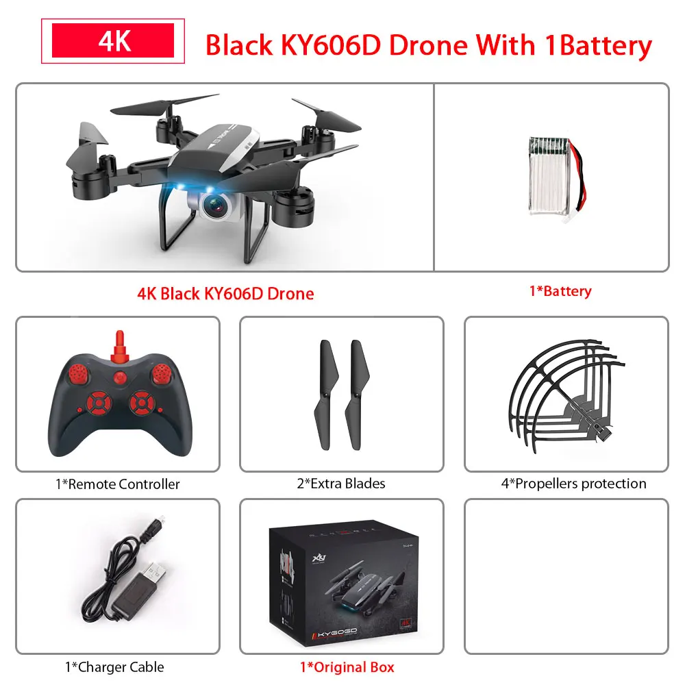 Black 4K 1B KY606D Дрон с FPV wifi 480P 1080P 4K HD Двойная камера или без камеры Квадрокоптер 20 минут время полета мини Дрон VS SG106 E58 Дрон - Цвет: Black 4K 1B
