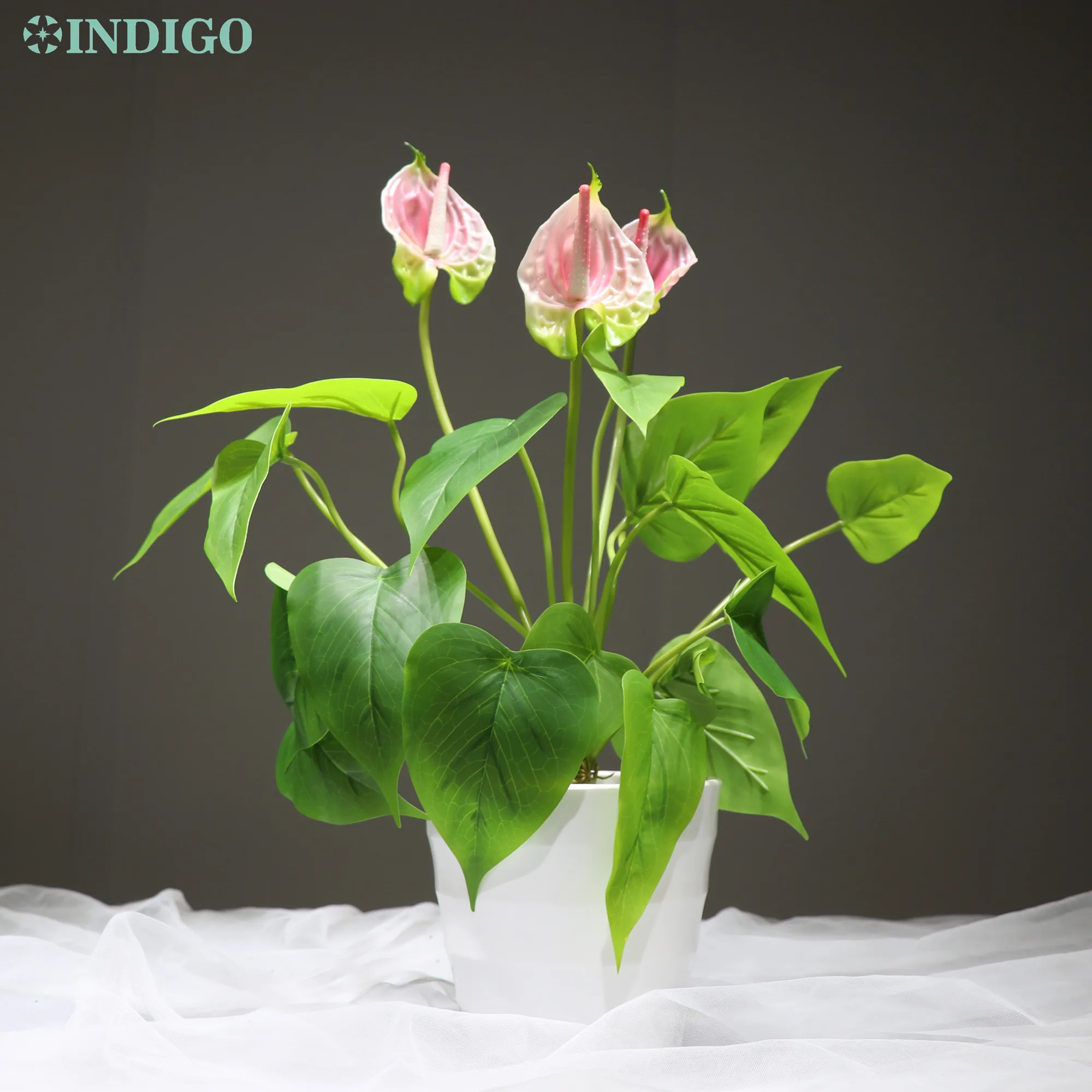 

INDIGO- 1 Set With Vase Anthurium Bouquet Bonsai Calla Real Touch Wedding Display Flower Artificial Home Flower Interior Trim